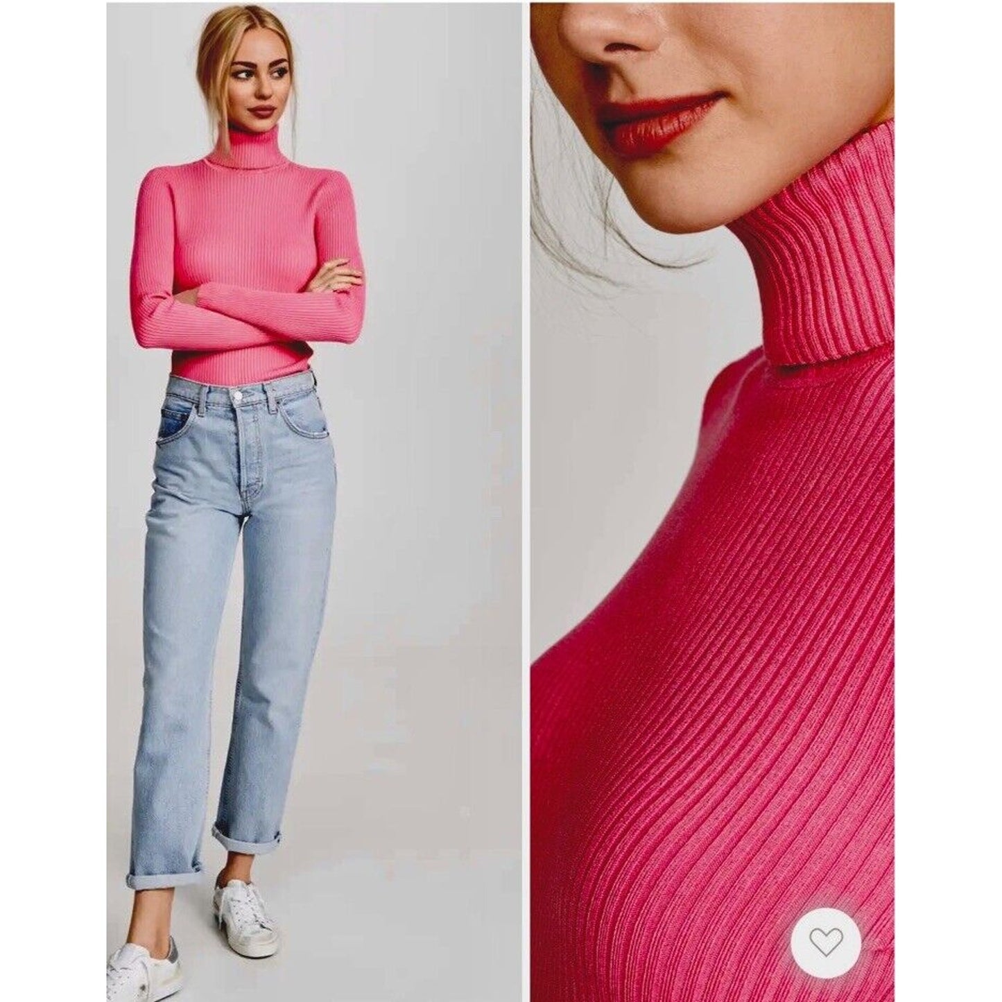 525 American Pink Form Fitting Ribbed Knit Long Sleeve Turtleneck Top Small