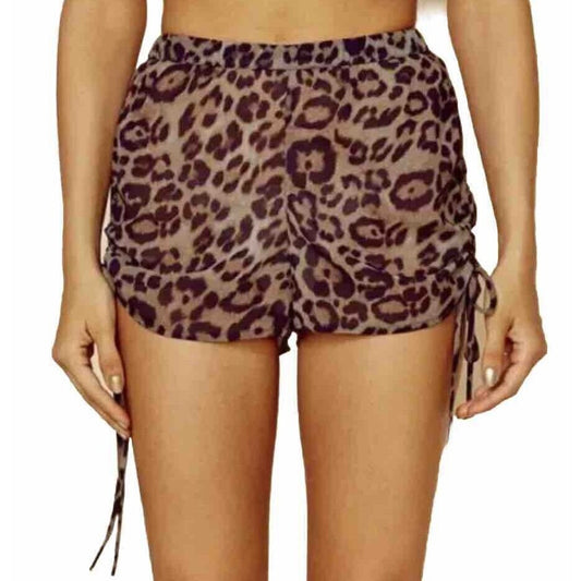 Aiello by Frankies Bikinis Taupe & Black Leopard Print Ruche Tie Sides Short M