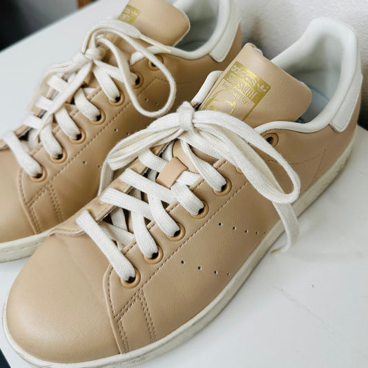 Adidas Gold Stan Smith Colab Tan & White Leather Lace up Sneaker Shoes 8