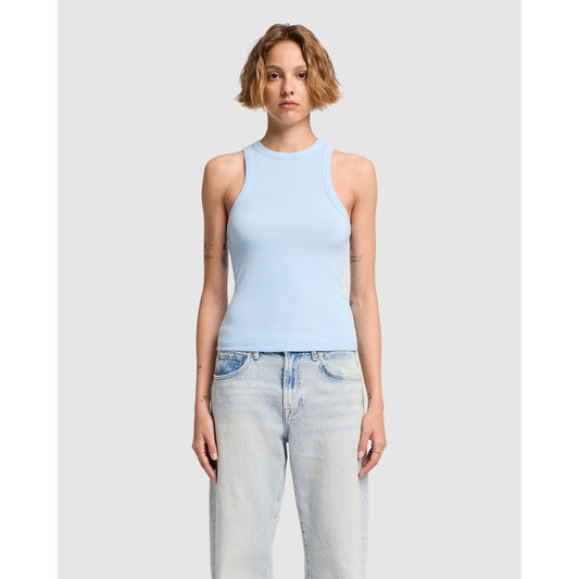 7 For All Mankind Baby Blue High Neck Ribbed Tank Top M