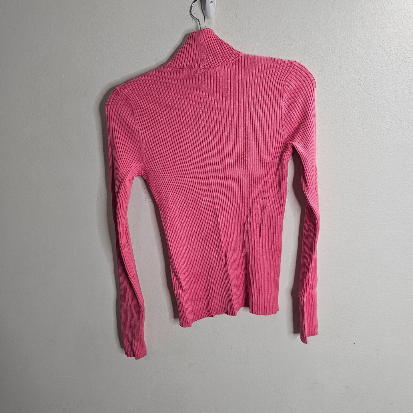 525 American Pink Form Fitting Ribbed Knit Long Sleeve Turtleneck Top Small