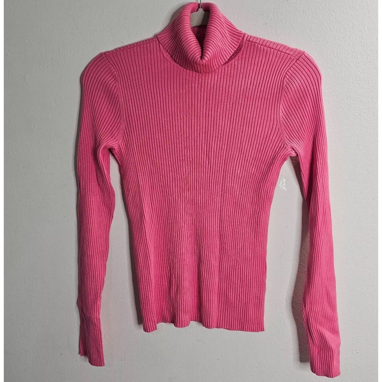 525 American Pink Form Fitting Ribbed Knit Long Sleeve Turtleneck Top Small