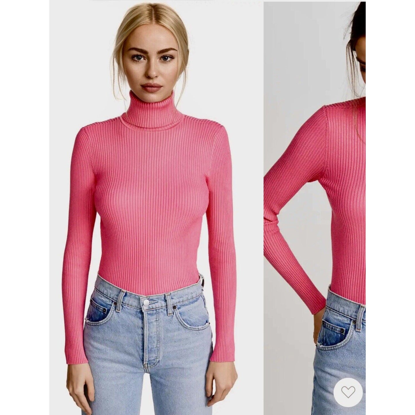 525 American Pink Form Fitting Ribbed Knit Long Sleeve Turtleneck Top Small