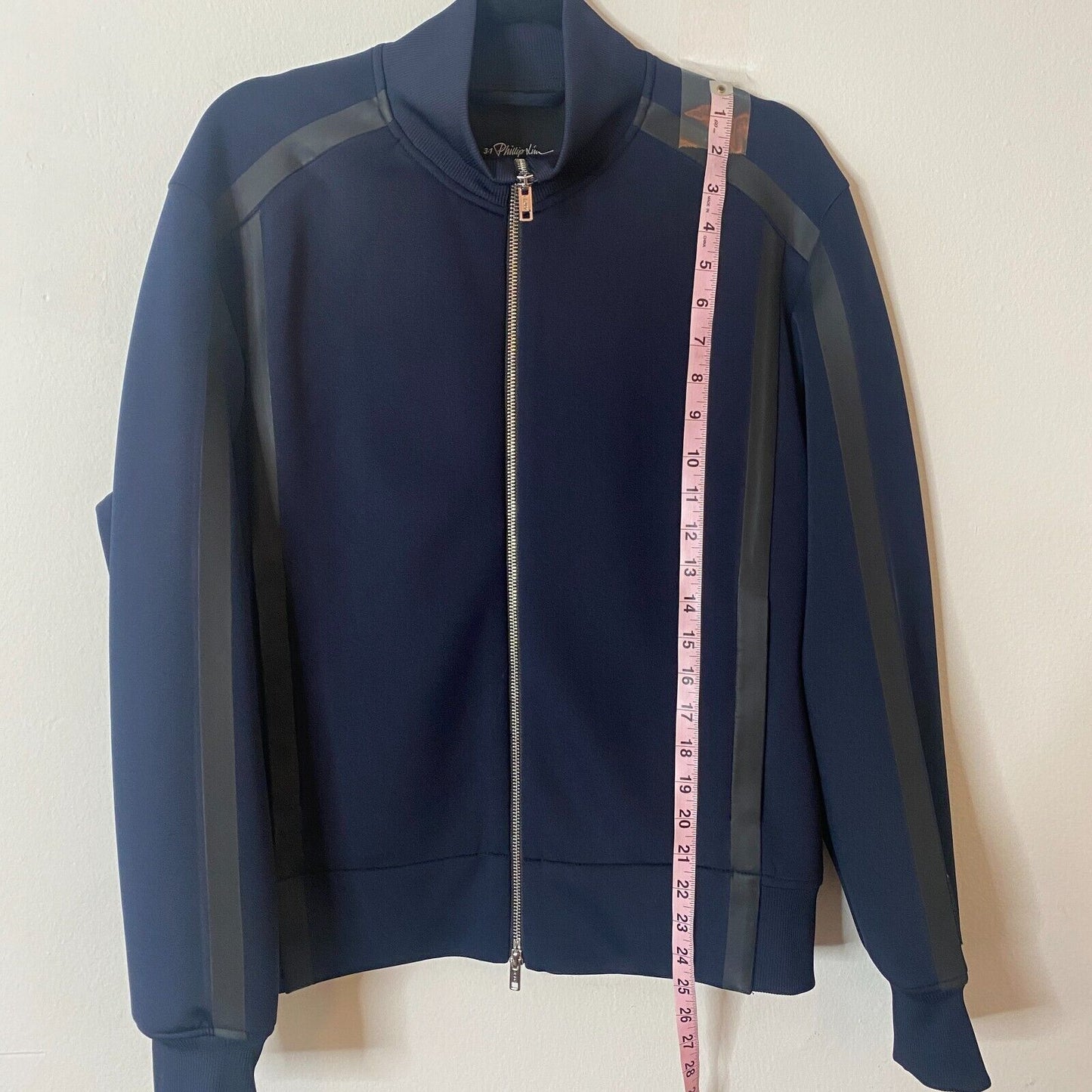 3.1 Phillip Lim Dark Navy Blue Track Jacket Zip Front Black Stripe Piping Medium