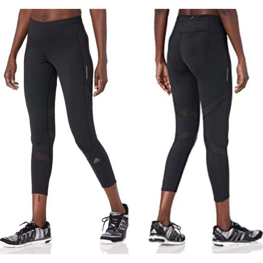 Adidas Mid-Rise Black Running Climacool Aeroready Stretch Pocket Crop Legging SM