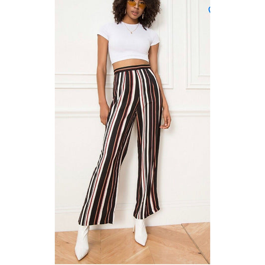 About Us Lenny Black Red White Stripe Pants Flare Trousers Back Zip Pockets L