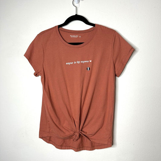 Abercrombie & Fitch Amour Is The Answer Graphic Rusty Peach Front Tie T-Shirt L